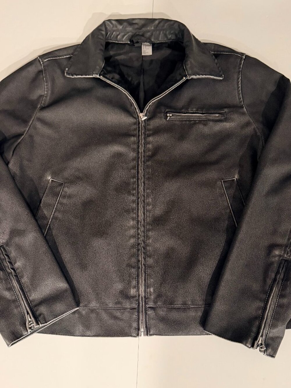 Divided Womens Charcoal Faux Leather Biker Jacket Med Full Zip Grunge Moto